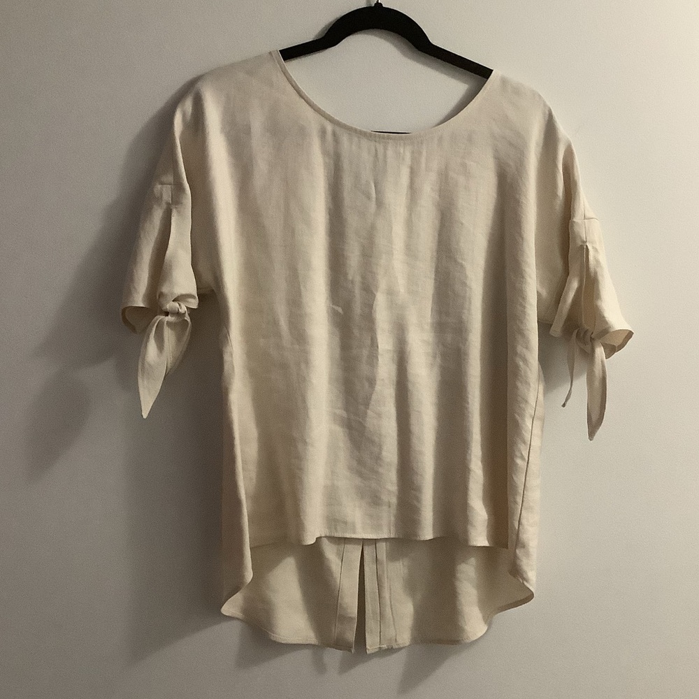 Frank Lyman Cream Tie Sleeve Hi-Low Blouse Top Size 8